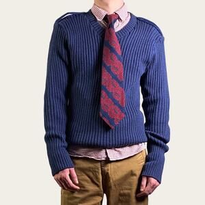 Blue Gray Military Pullover Wool Military Tactical Ribbed Sweater Sz M/L